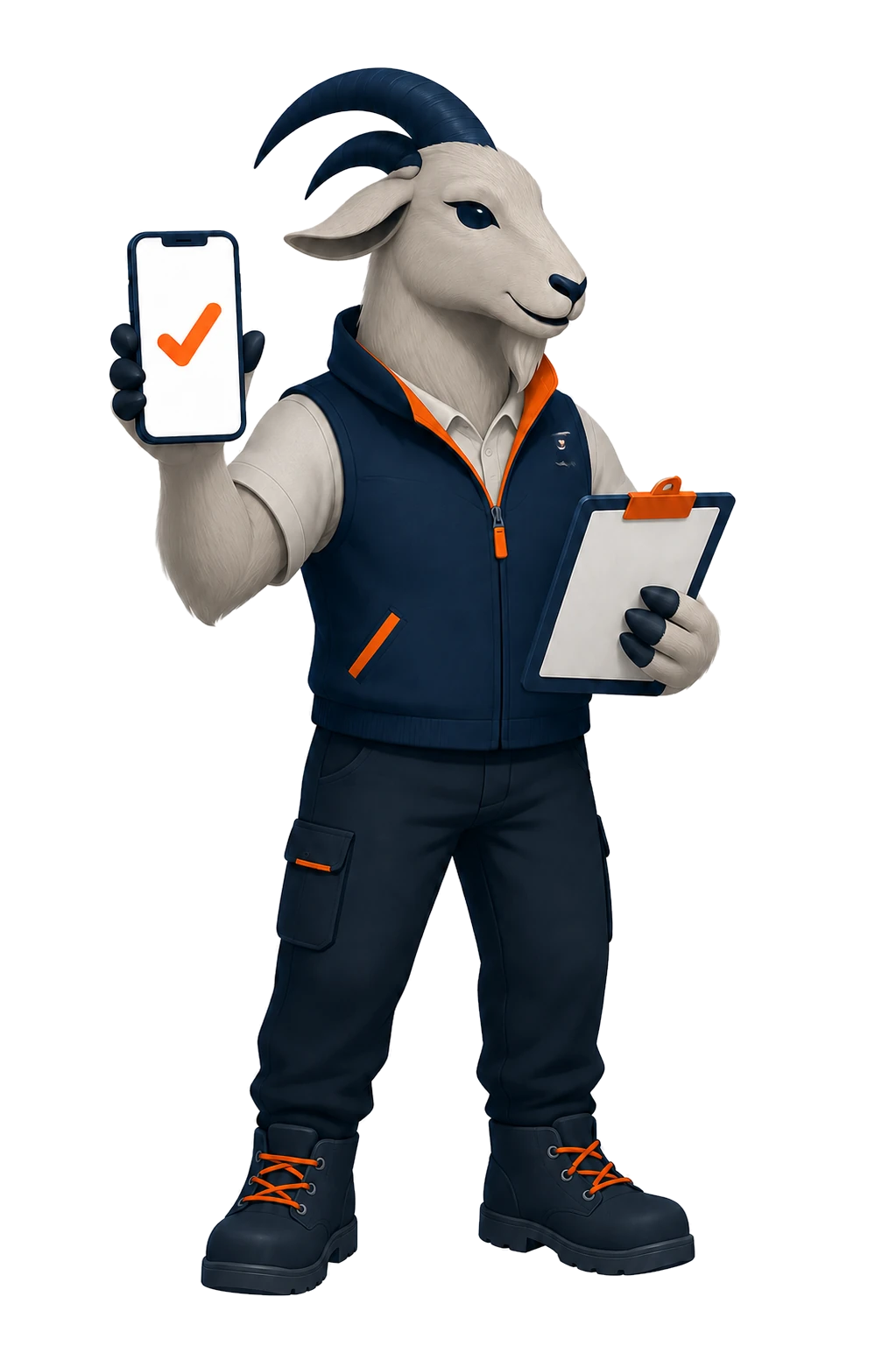 Task Goat field-work assistant holding a completed-task checkmark.